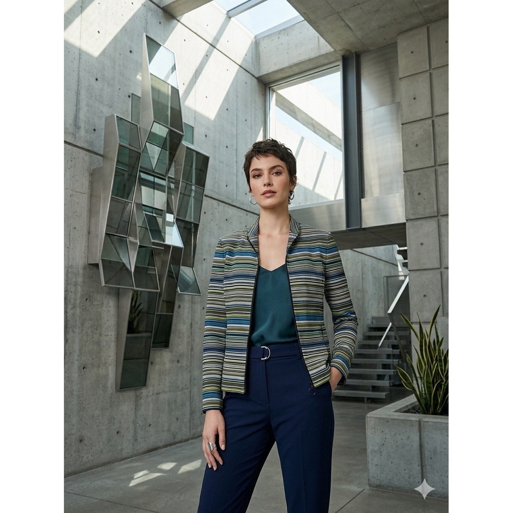 Akris Punto Striped Zip-Front Evening Jacket - Size 8 Office Chic